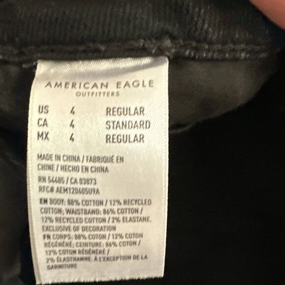 American Eagle Baggy Wide‎ Leg Jeans Womens 4 Black Bootcut Cargo Y2K Hi Rise - Picture 11 of 12